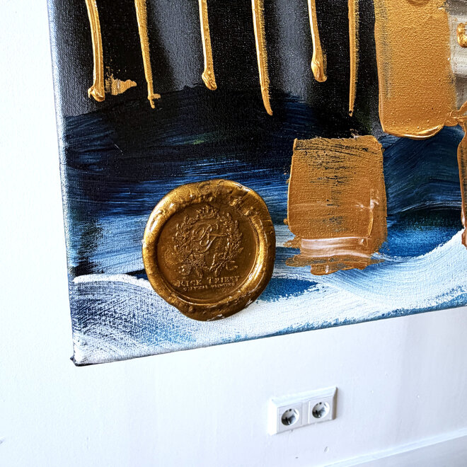 Painting - Rick Triest - 100x150 cm - Amsterdam Signature Gold Series - Prinsengracht - Blue & Gold # 1242