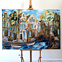 Painting - Rick Triest - 100x150 cm - Amsterdam Signature Gold Series - Prinsengracht - Blue & Gold # 1243
