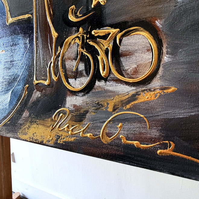 Schilderij- Rick Triest - 100x150 cm - Amsterdam Signature Gold Series - Prinsengracht - Blue & Gold # 1243