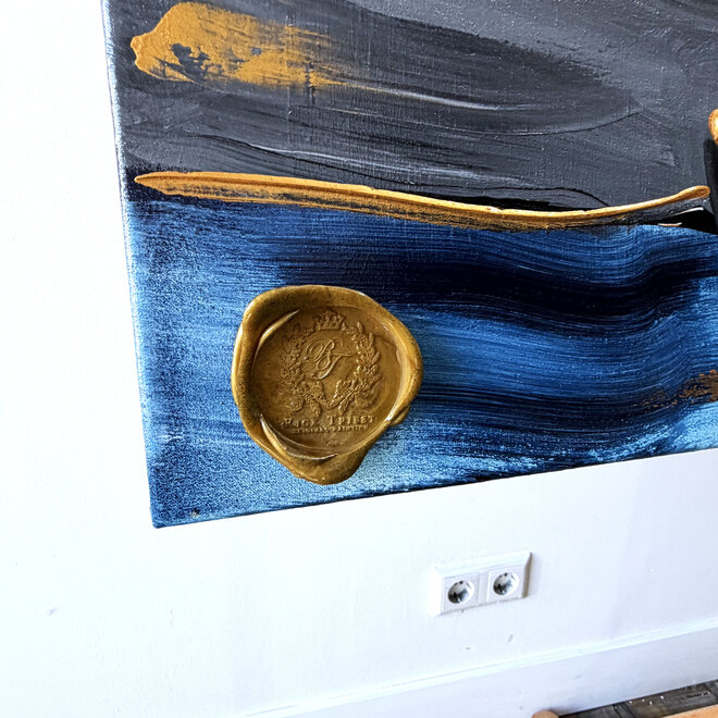Painting - Rick Triest - 100x150 cm - Amsterdam Signature Gold Series - Prinsengracht - Blue & Gold # 1243