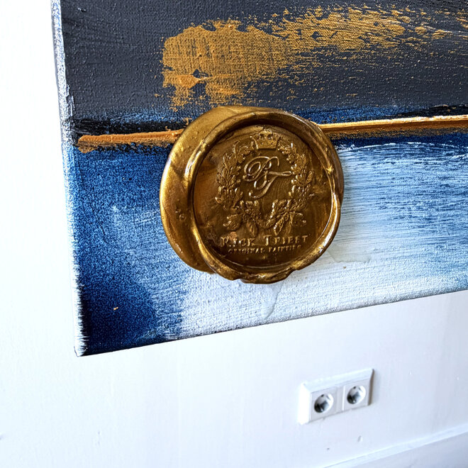 Schilderij- Rick Triest - 100x150 cm  - Amsterdam Signature Gold Series - Prinsengracht - Blue & Gold # 1244