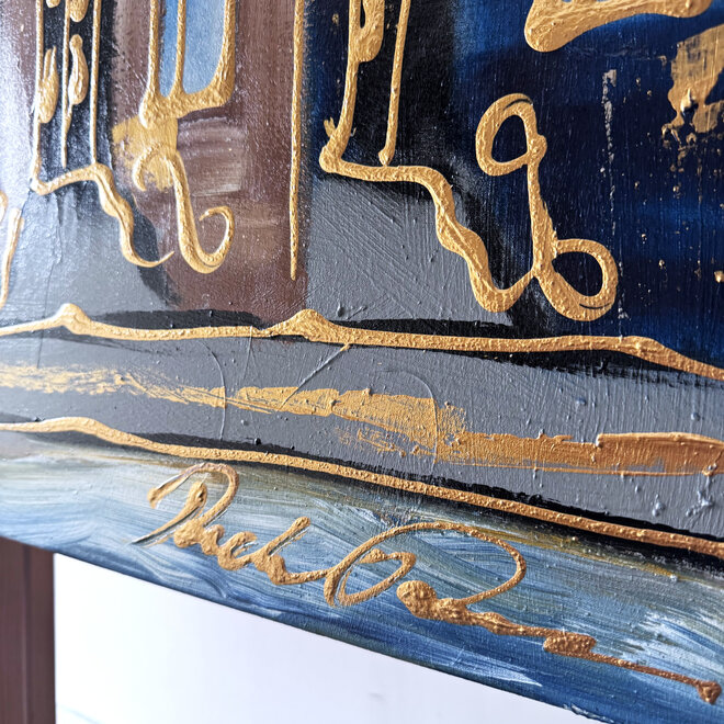 Painting - Rick Triest - 100x150 cm - Amsterdam Signature Gold Series - Prinsengracht - Blue & Gold # 1245