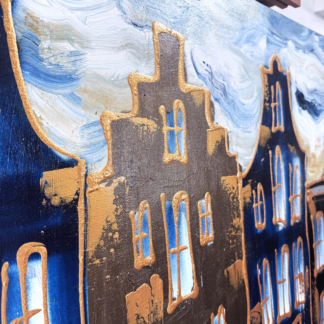 Painting - Rick Triest - 100x150 cm - Amsterdam Signature Gold Series - Prinsengracht - Blue & Gold # 1245