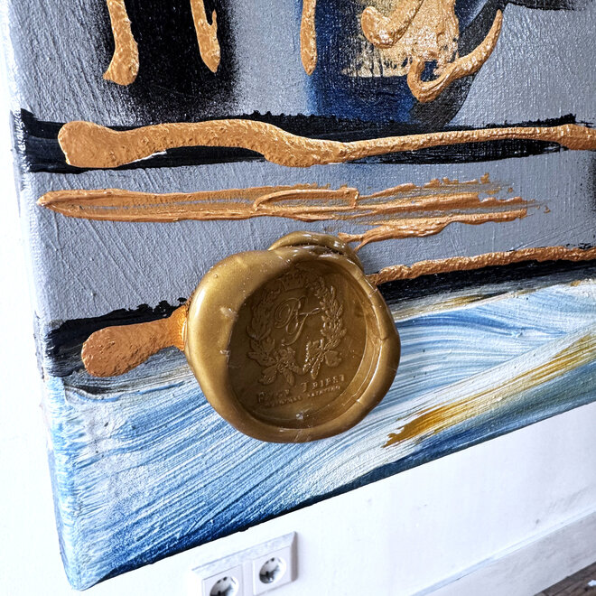 Schilderij- Rick Triest - 100x150 cm - Amsterdam Signature Gold Series - Prinsengracht - Blue & Gold # 1245