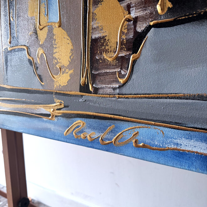 Painting - Rick Triest - 100x150 cm - Amsterdam Signature Gold Series - Prinsengracht - Blue & Gold # 1246