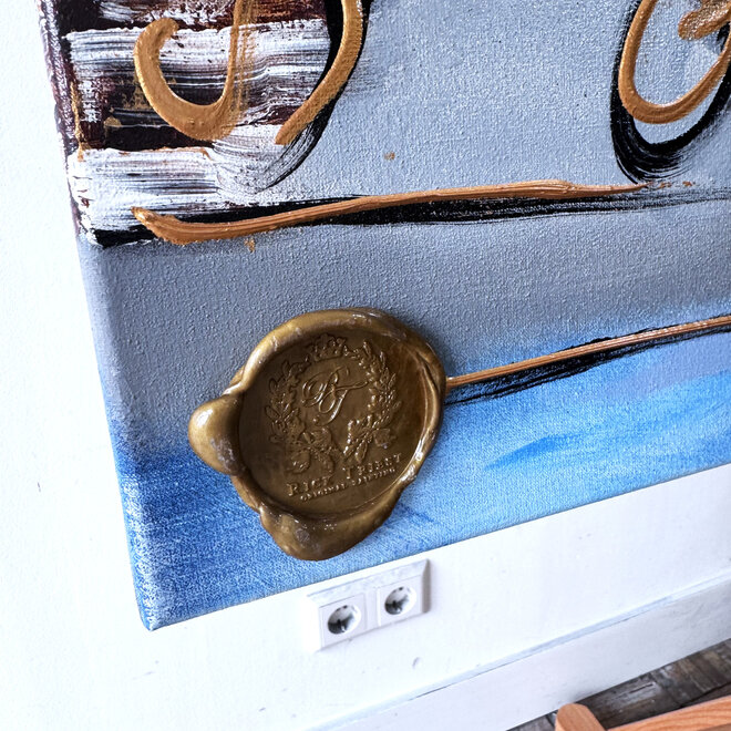 Schilderij- Rick Triest - 100x150 cm  - Amsterdam Signature Gold Series - Prinsengracht - Blue & Gold # 1246