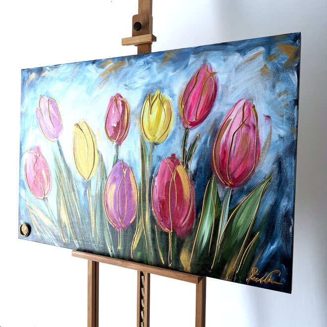 Schilderij - 80x120 cm - Rick Triest - Contemporary tulip composition #6
