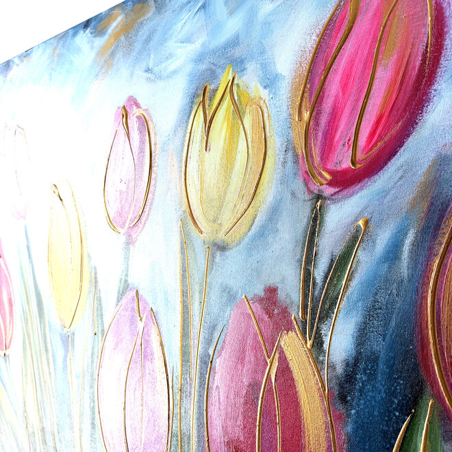 Schilderij - 80x120 cm - Rick Triest - Contemporary tulip composition #6