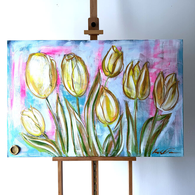 Schilderij - 80x120 cm - Rick Triest - Contemporary tulip composition #7