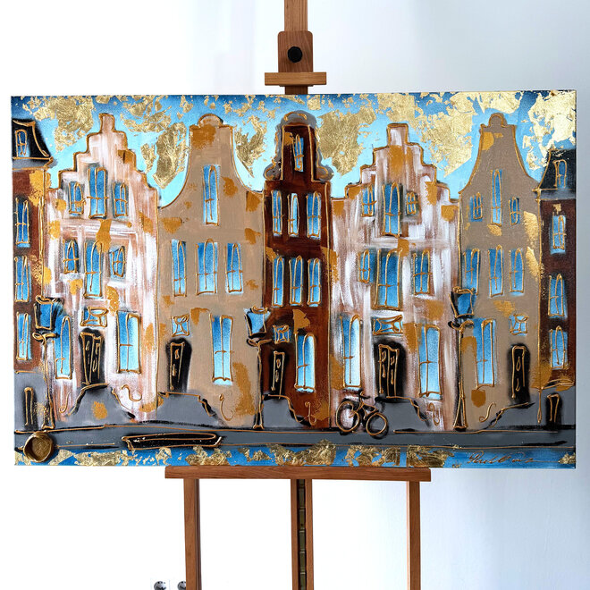 Painting- 80x120x4,5 cm - Rick Triest - Amsterdam Herengracht - Blue & Gold #155