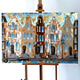Schilderij- 80x120x4,5 cm - Rick Triest - Amsterdam Herengracht - Blue & Gold #155
