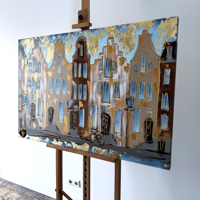 Painting- 80x120x4,5 cm - Rick Triest - Amsterdam Herengracht - Blue & Gold #155