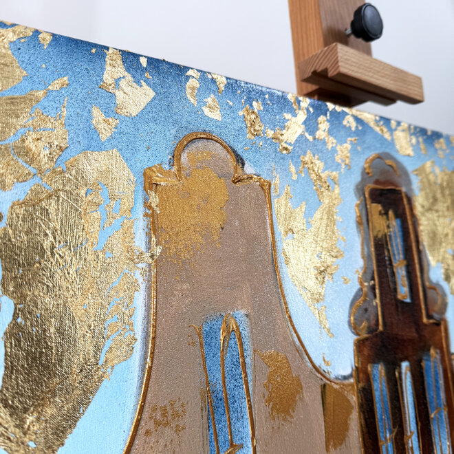 Schilderij- 80x120x4,5 cm - Rick Triest - Amsterdam Herengracht - Blue & Gold #155