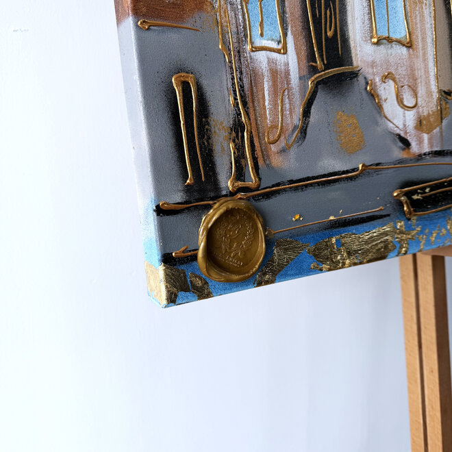 Schilderij- 80x120x4,5 cm - Rick Triest - Amsterdam Herengracht - Blue & Gold #155
