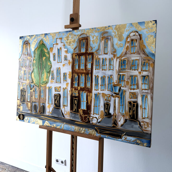 Painting- 80x120x4,5 cm - Rick Triest - Amsterdam Herengracht - Blue & Gold #156