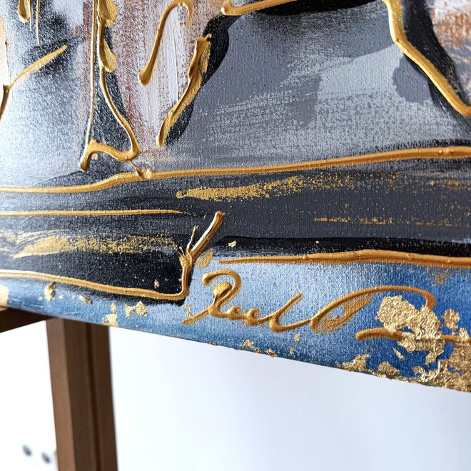 Painting- 80x120x4,5 cm - Rick Triest - Amsterdam Herengracht - Blue & Gold #156