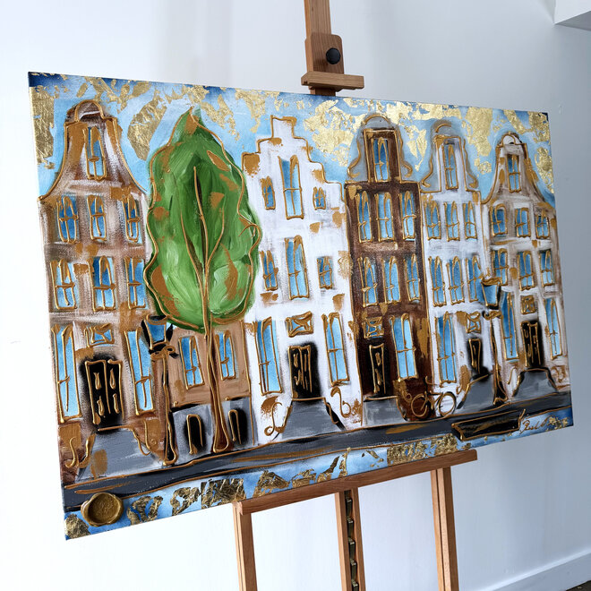 Painting- 80x120x4,5 cm - Rick Triest - Amsterdam Herengracht - Blue & Gold #156