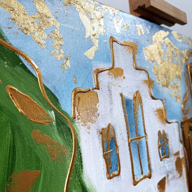 Painting- 80x120x4,5 cm - Rick Triest - Amsterdam Herengracht - Blue & Gold #156