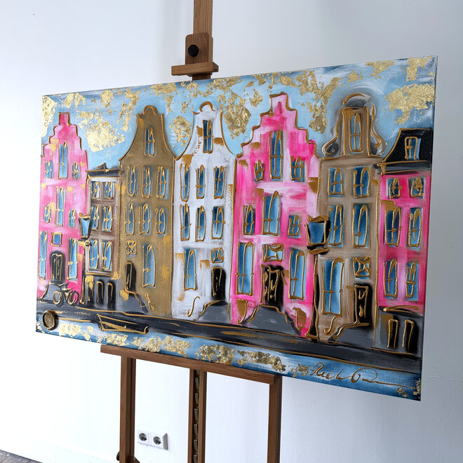 Painting- 80x120x4,5 cm - Rick Triest - Amsterdam Herengracht - Blue & Gold #157
