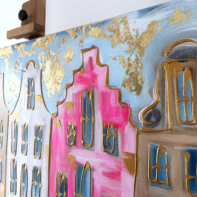 Painting- 80x120x4,5 cm - Rick Triest - Amsterdam Herengracht - Blue & Gold #157