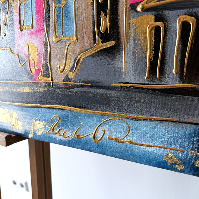 Painting- 80x120x4,5 cm - Rick Triest - Amsterdam Herengracht - Blue & Gold #157