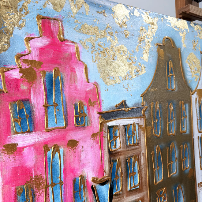 Painting- 80x120x4,5 cm - Rick Triest - Amsterdam Herengracht - Blue & Gold #157