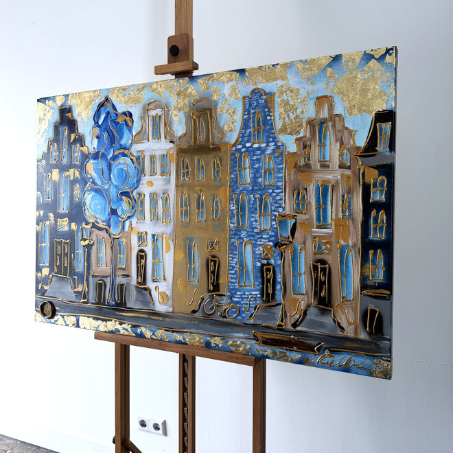 Painting- 80x120x4,5 cm - Rick Triest - Amsterdam Herengracht - Blue & Gold #158