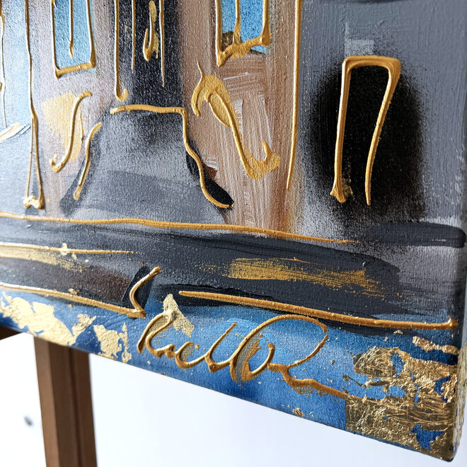Painting- 80x120x4,5 cm - Rick Triest - Amsterdam Herengracht - Blue & Gold #158