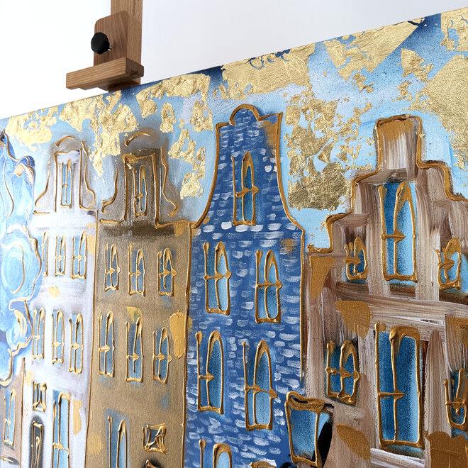 Painting- 80x120x4,5 cm - Rick Triest - Amsterdam Herengracht - Blue & Gold #158