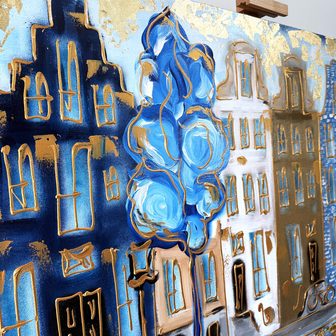 Painting- 80x120x4,5 cm - Rick Triest - Amsterdam Herengracht - Blue & Gold #158
