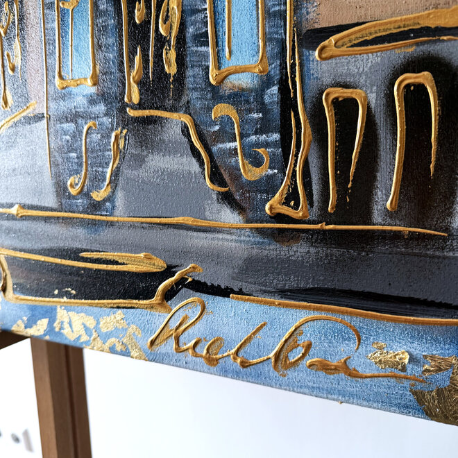 Painting- 80x120x4,5 cm - Rick Triest - Amsterdam Herengracht - Blue & Gold #159