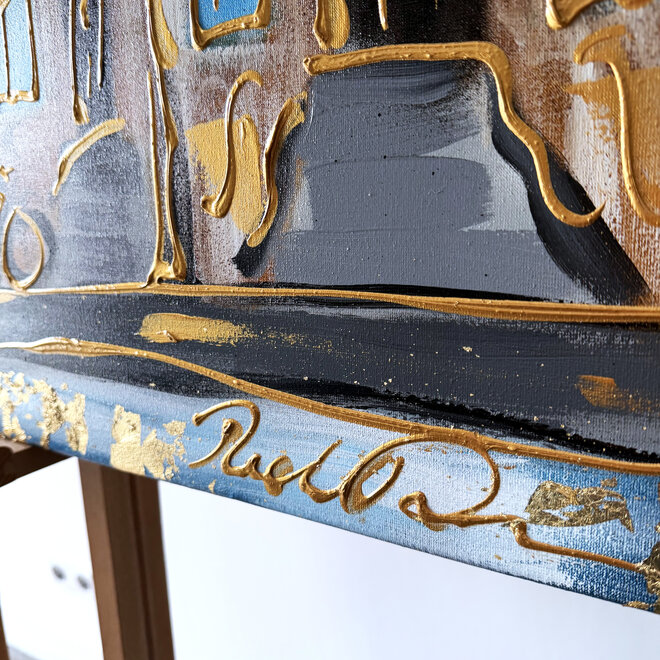 Painting- 80x120x4,5 cm - Rick Triest - Amsterdam Herengracht - Blue & Gold #160