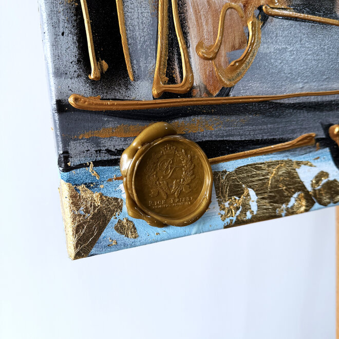 Schilderij- 80x120x4,5 cm - Rick Triest - Amsterdam Herengracht - Blue & Gold #160