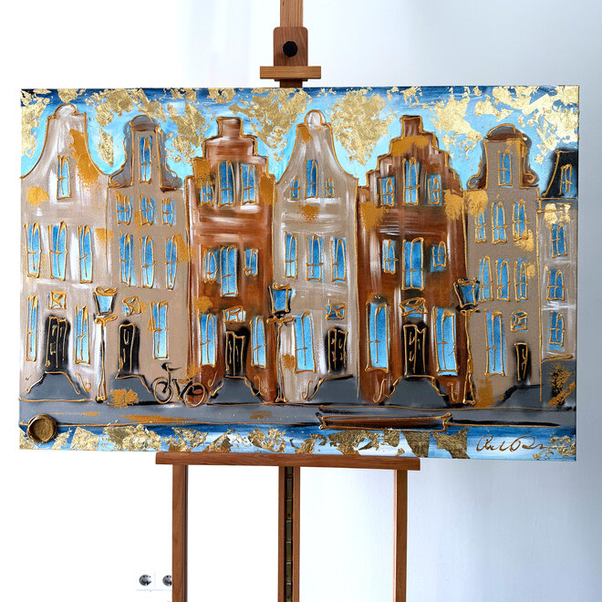 Painting- 80x120x4,5 cm - Rick Triest - Amsterdam Herengracht - Blue & Gold #161