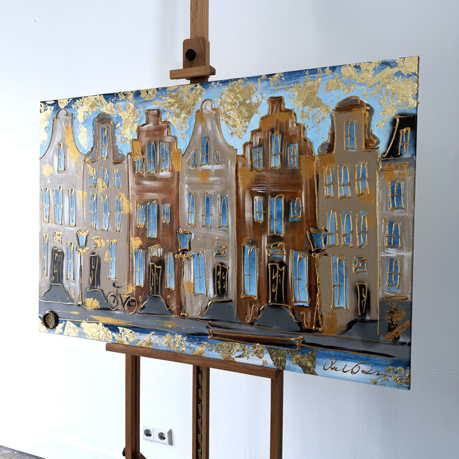 Painting- 80x120x4,5 cm - Rick Triest - Amsterdam Herengracht - Blue & Gold #161