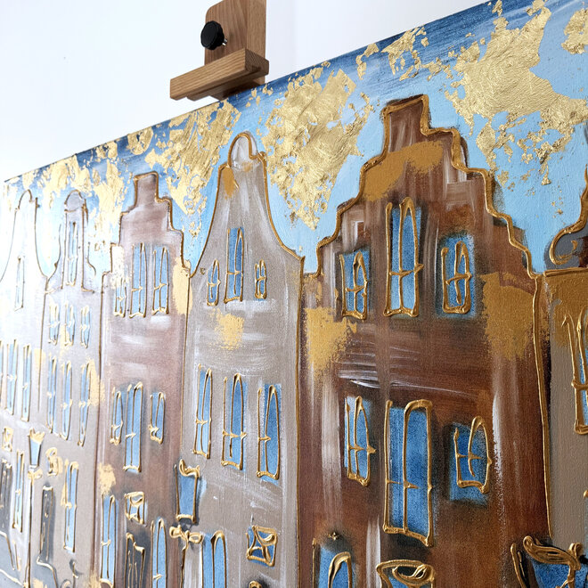 Schilderij- 80x120x4,5 cm - Rick Triest - Amsterdam Herengracht - Blue & Gold #161