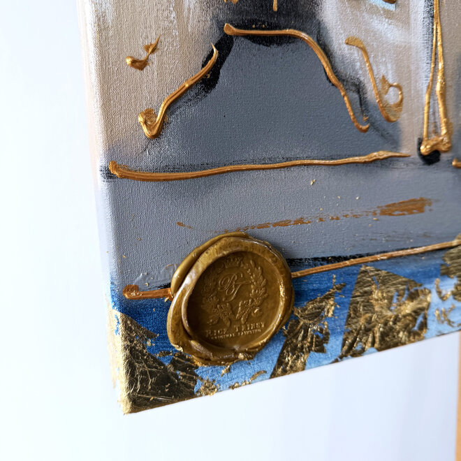 Schilderij- 80x120x4,5 cm - Rick Triest - Amsterdam Herengracht - Blue & Gold #161