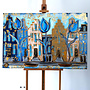 Painting- 80x120x4,5 cm - Rick Triest - Amsterdam Herengracht - Blue & Gold #163