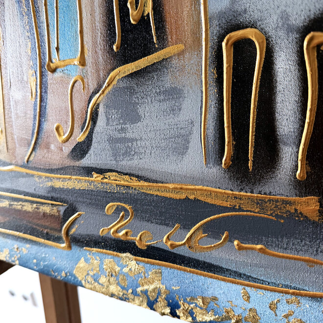 Schilderij- 80x120x4,5 cm - Rick Triest - Amsterdam Herengracht - Blue & Gold #163