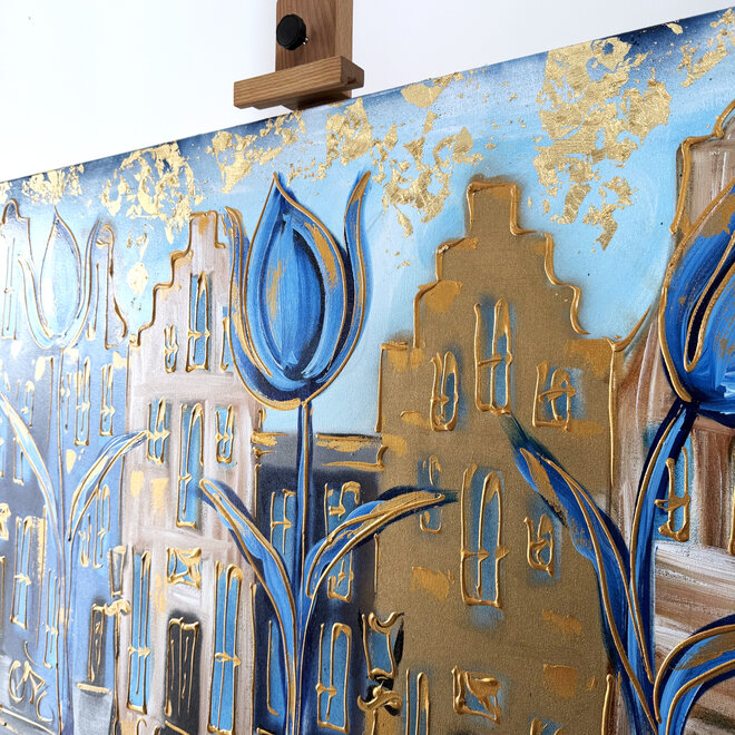 Painting- 80x120x4,5 cm - Rick Triest - Amsterdam Herengracht - Blue & Gold #163
