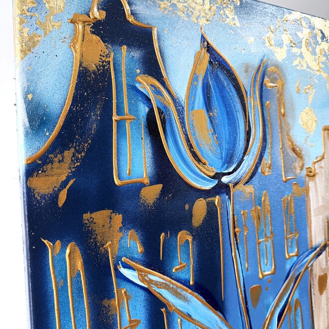 Painting- 80x120x4,5 cm - Rick Triest - Amsterdam Herengracht - Blue & Gold #163