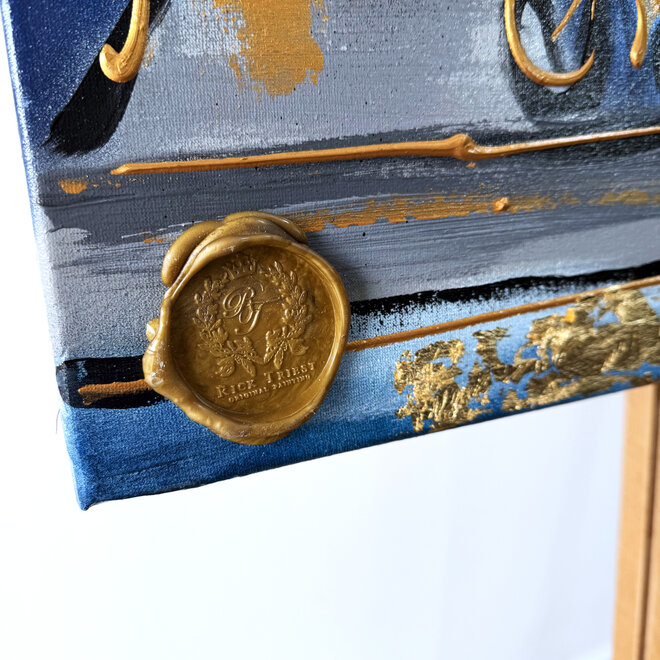 Schilderij- 80x120x4,5 cm - Rick Triest - Amsterdam Herengracht - Blue & Gold #163