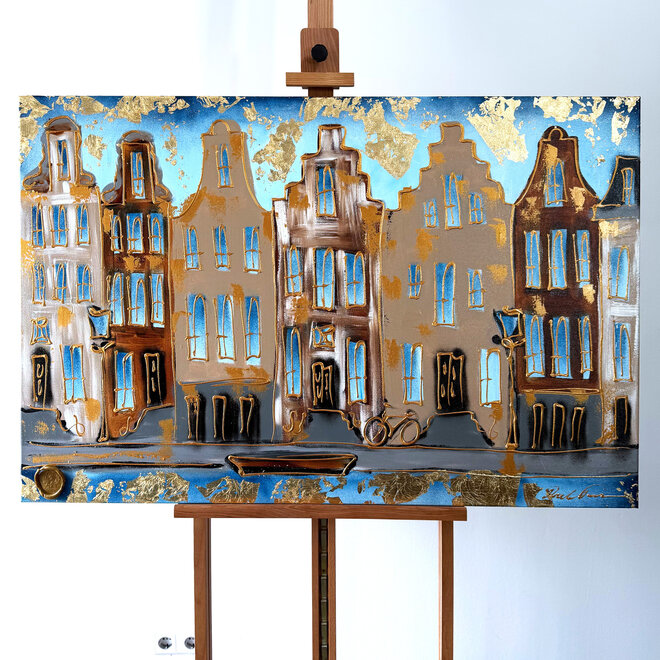 Painting- 80x120x4,5 cm - Amsterdam Herengracht - Blue & Gold #162