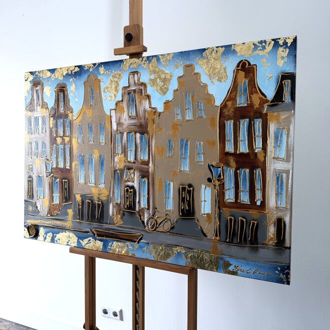 Painting- 80x120x4,5 cm - Rick Triest - Amsterdam Herengracht - Blue & Gold #162