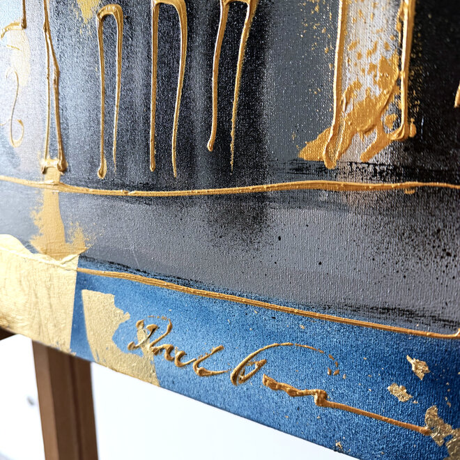 Painting- 80x120x4,5 cm - Rick Triest - Amsterdam Herengracht - Blue & Gold #162