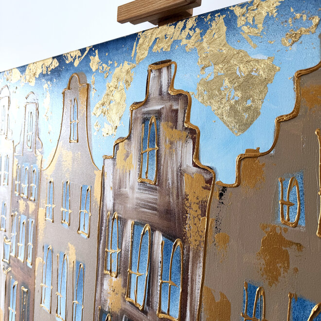 Schilderij- 80x120x4,5 cm - Rick Triest - Amsterdam Herengracht - Blue & Gold #162
