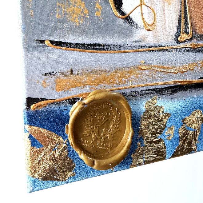 Schilderij- 80x120x4,5 cm - Rick Triest - Amsterdam Herengracht - Blue & Gold #162