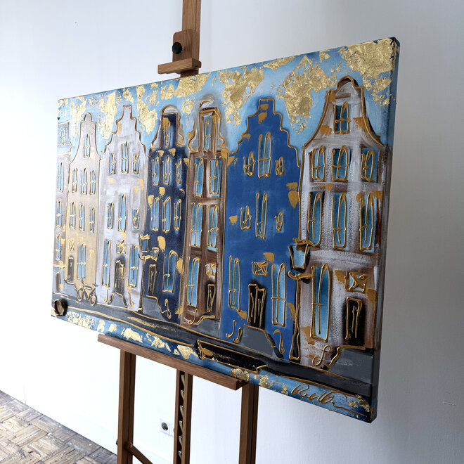 Painting- 80x120x4,5 cm - Rick Triest - Amsterdam Herengracht - Blue & Gold #164