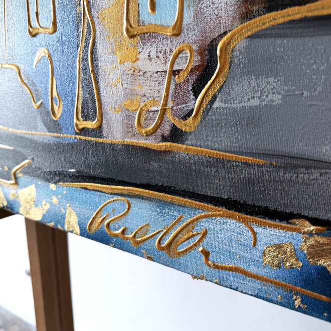 Painting- 80x120x4,5 cm - Rick Triest - Amsterdam Herengracht - Blue & Gold #164