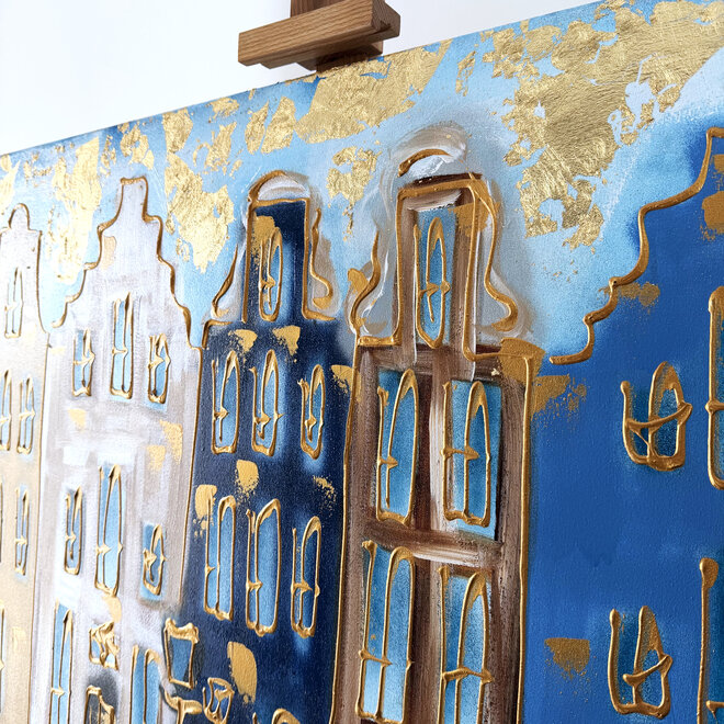 Painting- 80x120x4,5 cm - Rick Triest - Amsterdam Herengracht - Blue & Gold #164